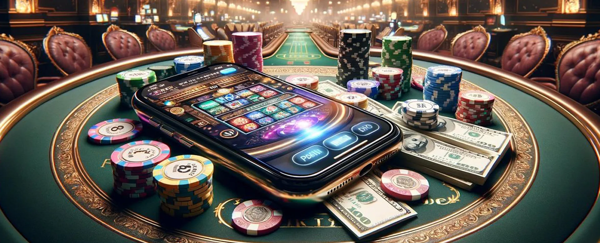 Luxurious online table game setup with chips and cards